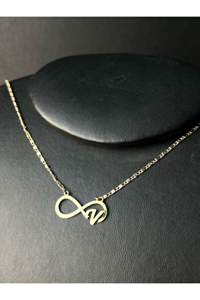 Tuana Trend Kişiye Özel Sonsuzluk Harf Kolye Özel Tasarım Yüksek Kalite Çelik Gold Renk Kişiye Özel Hediye