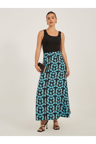 Luxewave By Styli Floral Print A-Line Midi Skirt