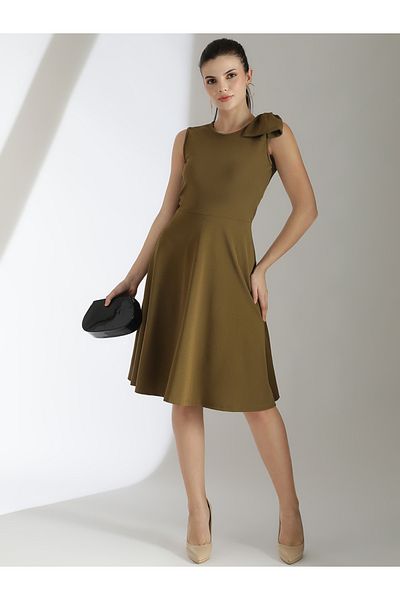 Kotty By Styli Solid Sleeveless Fit and Flare Knee Length Dress