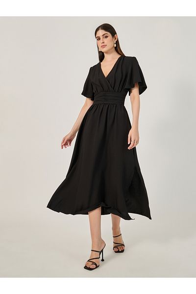 Styli Plain Half Sleeves A-Line Maxi Dress