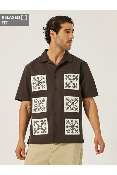 Styli Printed Relaxed Fit Spread Collar Shirt