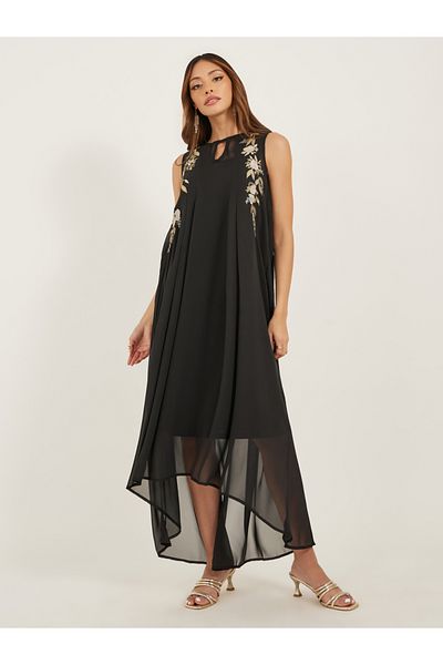 Styli Embroidered Sleeveless Shift Maxi Dress