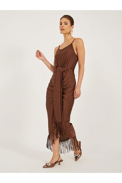 Styli Fringe Hem Detail Sleeveless Bodycon Maxi Dress