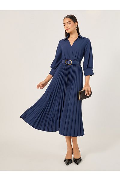 Styli Plain 3/4th Sleeves Shirt Maxi Dress