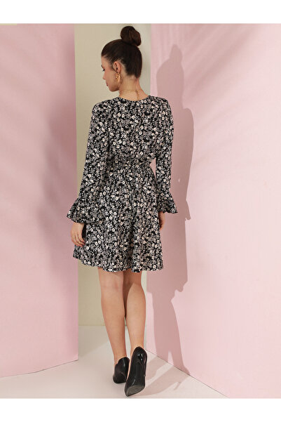 Kotty By Styli Floral Printed V Neck Fit and Flare Mini Dress