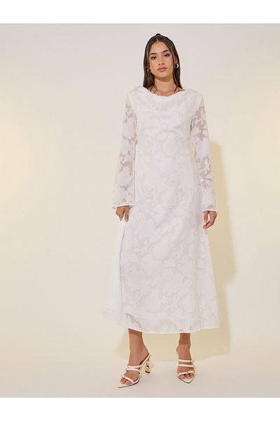 Styli Jacquard Cowl Neck A-Line Midi Dress