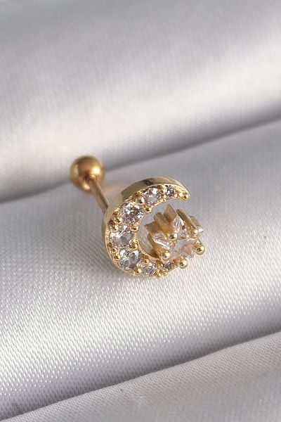 pazarella 316L Steel Gold Color Zircon Stone Moon Star Tragus Piercing