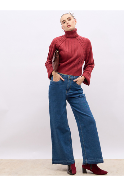 Styli بنطال جينز واسع الساق ذو خصر مرتفع وحافة متهالكة