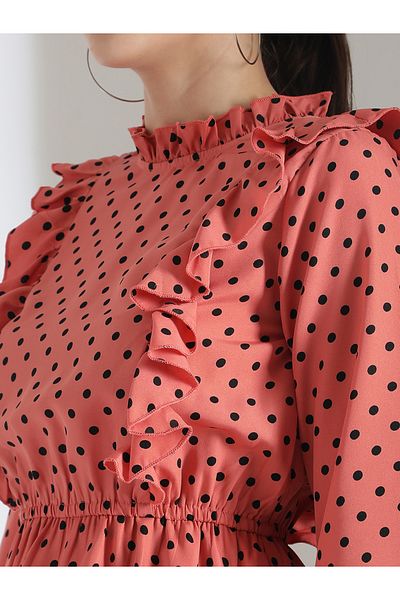 Kotty By Styli Polka Dot Print Layered Fit and Flare Knee Length Dress