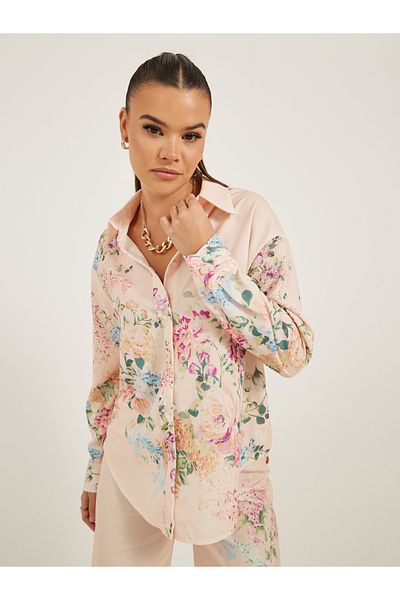 Styli Floral Print Button Down Spread Collar Shirt