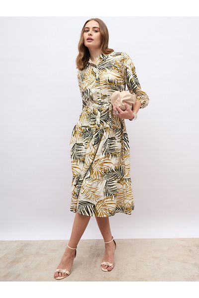 Styli Floral Print Balloon Sleeves A-Line Midi Dress