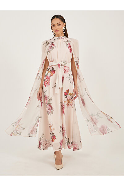 Styli فستان ماكسي بأكمام كيب مطبوعة