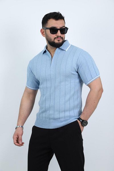 CLASSİCS MEN Tricou tricotat pentru bărbați cu mânecă scurtă cu gât polo