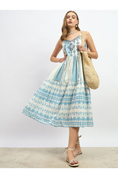 Styli فستان ميدي مخطط بأشرطة على شكل حرف A