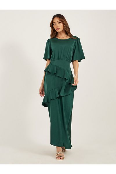 Styli Plain Ruffle Detail A-Line Maxi Dress