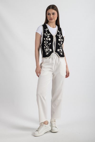 Hatun Atila Hatunatila Ethnic Pattern Front Lace-Up Süzine Knitwear Vest