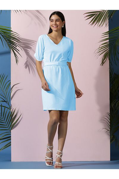 Kotty By Styli V Neck Puff Sleeves A-Line Mini Dress