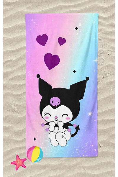 Erays Home Kuromi Patterned Digital Printed Beach Towel for Girls