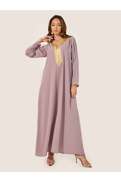Styli Lace Detail Round Neck A-Line Jalabyia