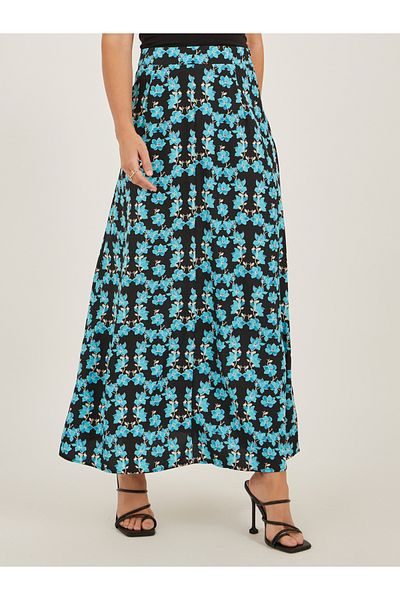 Luxewave By Styli Floral Print A-Line Midi Skirt