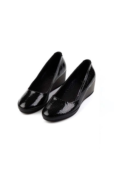 Bambi Black Snake Genuine Leather Women's Casual Shoes K 01056041007