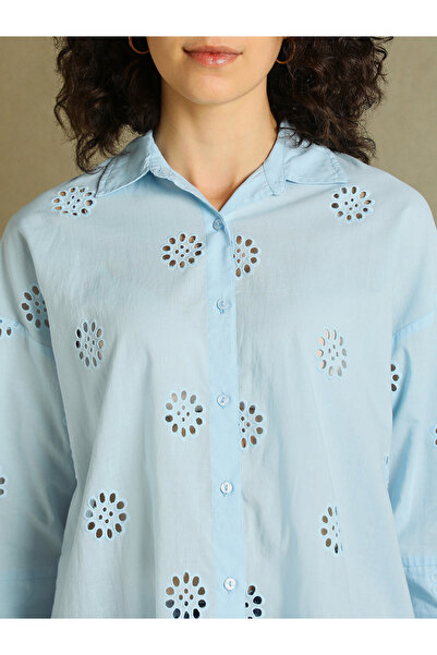 Dennis Lingo By Styli Schiffli Design 3/4 Sleeves Relaxed Fit Shirt