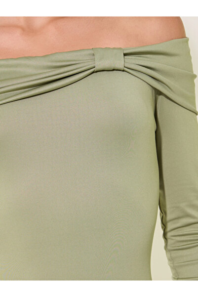 Take Two By Styli Solid Off Shoulder Gathered Detail Midi Dress