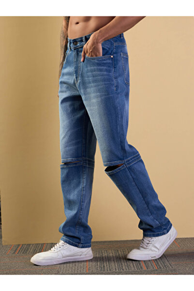 Mascln Sassafras By Styli Blue Knee Slit Open Relax Fit Jeans