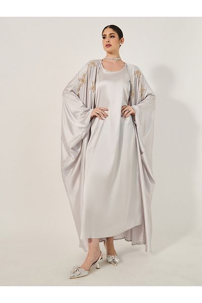 Styli Embroidered Batwing Sleeve Abaya with Inner Dress and Hijab