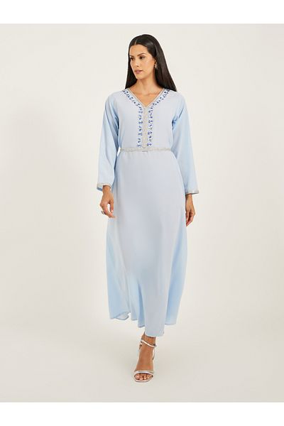 Maxim Creation By Styli Embroidered Detail V Neck Jalabiya