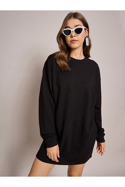 Sassafras By Styli Solid Terry Oversized Mini Sweatshirt Dress