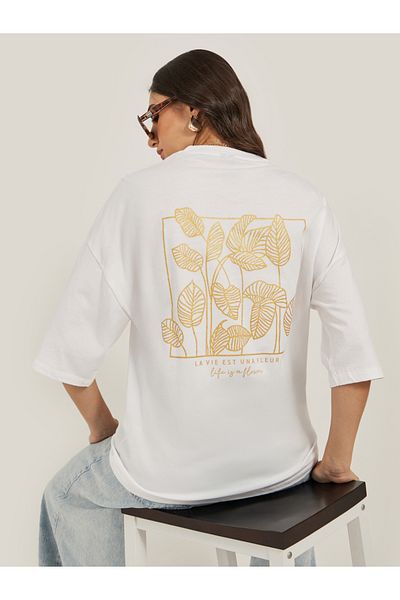 Styli Graphic Print Round Neck Oversized T-Shirt