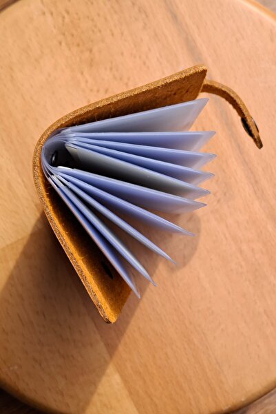 MAT Deri Gift Card Holder Genuine Leather Transparent 10 Compartments Mini Card Holder Business Card Holder 9 X 8 cm