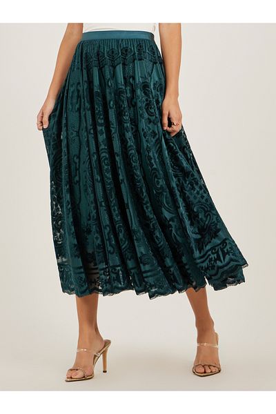 Styli Burnout Design A-Line Midi Skirt