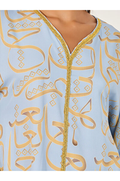 Take Two By Styli Lace Detail Printed V-Neck A-Line Jalabyia