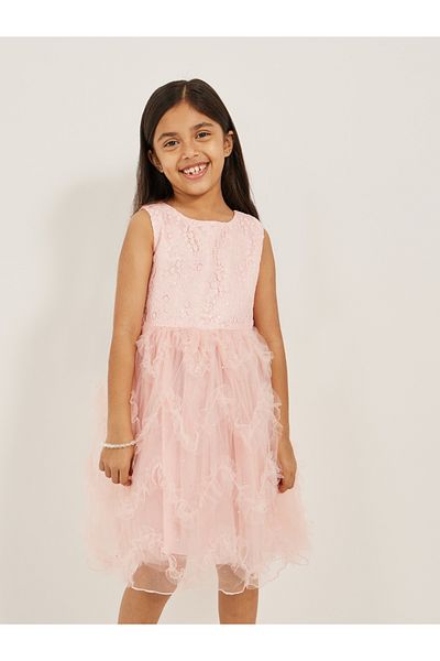 Styli Embellished Sleeveless Dress with Ruffle Trim