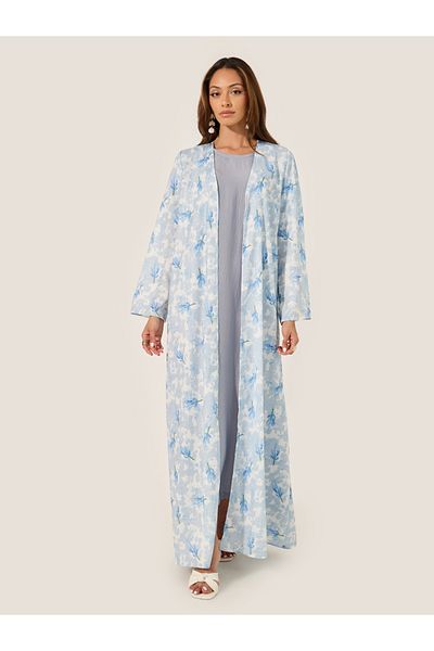 Styli Floral Print Flared Abaya with Printed Scarf