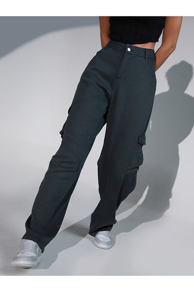 Hubberholme By Styli Solid High Rise Cargo Pants