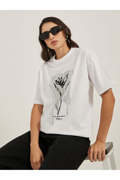 Styli Graphic Print Round Neck Oversized T-Shirt