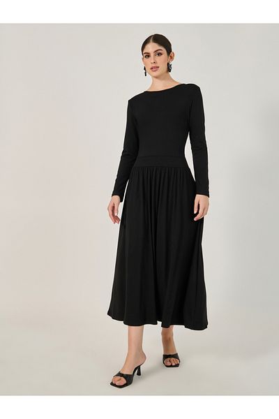 Styli Plain Long Sleeves A-Line Maxi Dress
