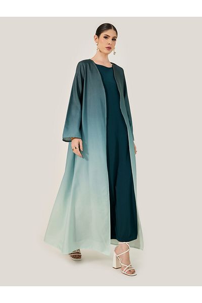 Styli Ombre Print Front Open Abaya with Inner Dress
