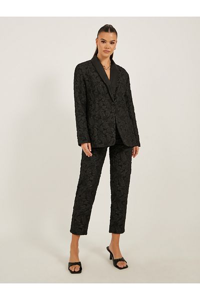 Styli Mid Rise Jacquard Tapered Leg Tailored Pants