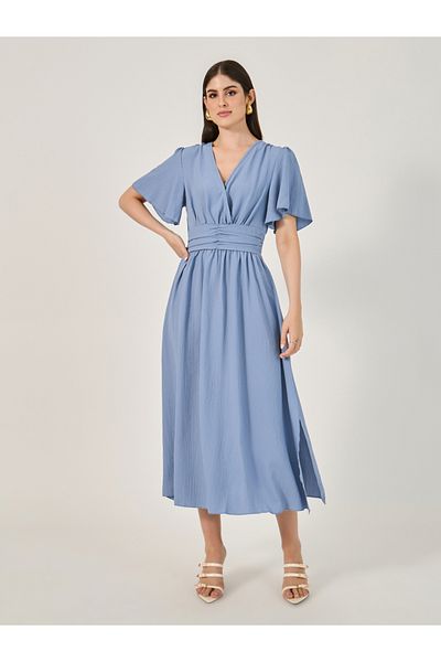 Styli Plain Half Sleeves A-Line Maxi Dress