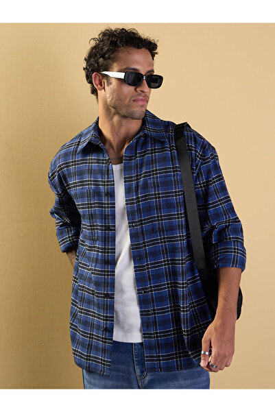 Mascln Sassafras By Styli Check Patch Pocket Design Oversized Shirt