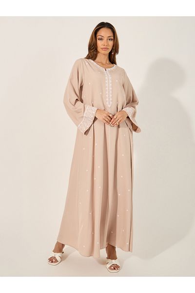 Styli Embroidered Notch Neck A-Line Jalabiya