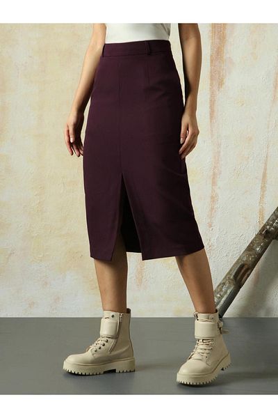 High Star By Styli Solid A-Line Skirt with Front Slit Detail