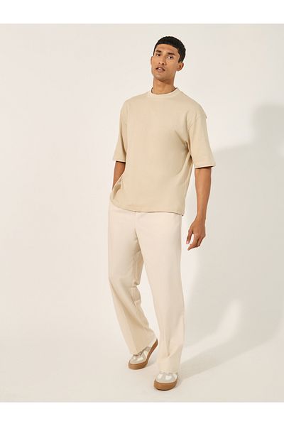 Styli MEN RELAXED LINEN BLEND TROUSERS WITH ELASTICATED WAISTBAND