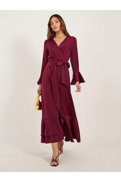 Styli Satin Tie-Up Waist V-Neck A-Line Maxi Dress