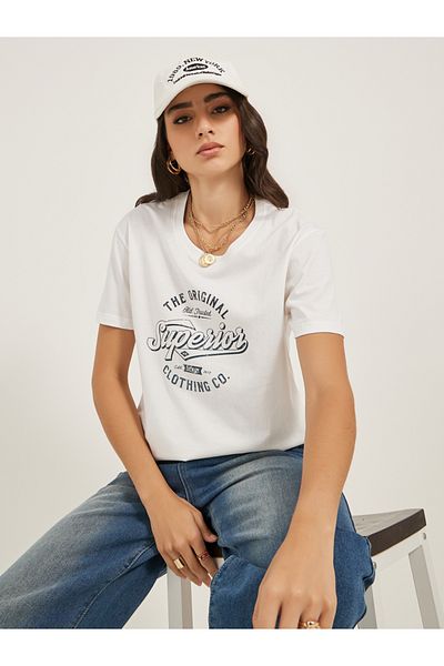 Styli Slogan Print Round Neck Oversized T-Shirt