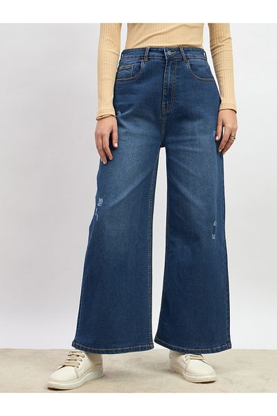 Styli Mid Rise Distressed Wide Leg Jeans